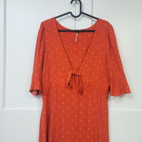 Free People All Yours Orange Polka Dot Mini Dress, Small - Picture 6 of 9